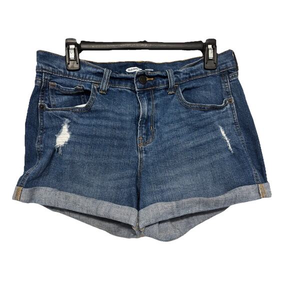Old Navy Women's Blue Boyfriend Shorts, Mid-Rise, Distressed, Cuffed Size 8 - Picture 1 of 4